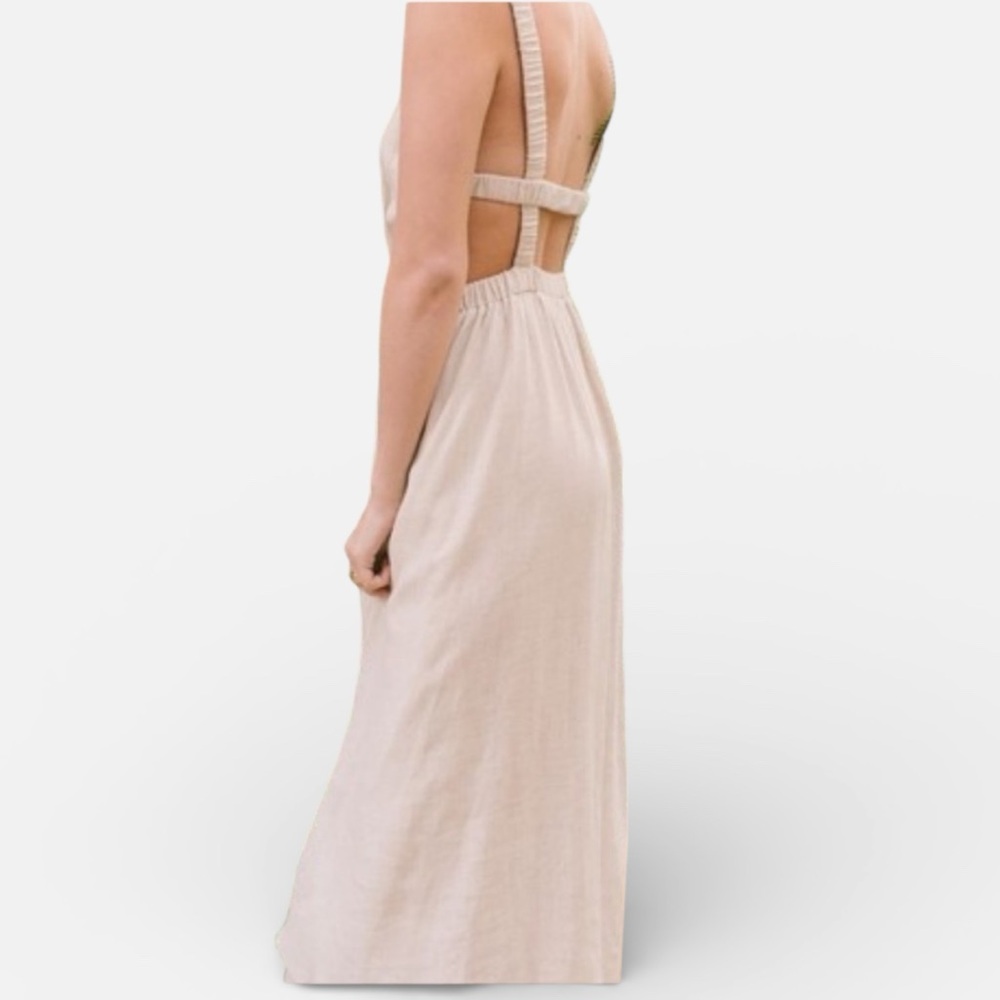 FORE Natural linen Blend Cream Sleeveless full bottom Dress Sz M open back